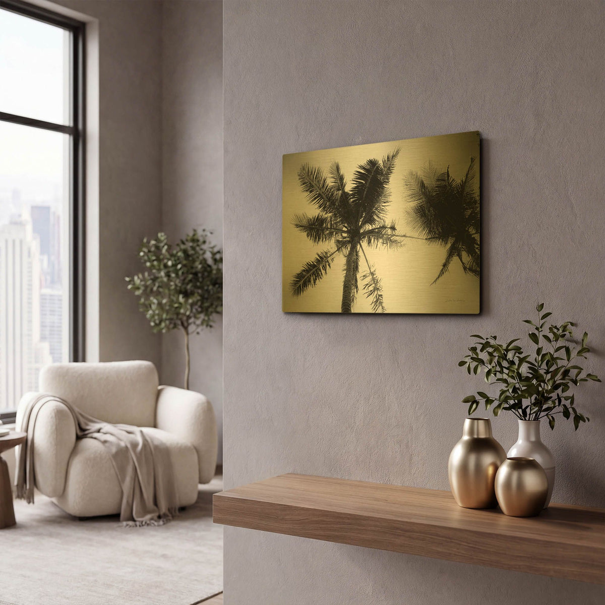 'Palm Tree Looking Up II' By Debra Van Swearingen Gold Metal Wall Art