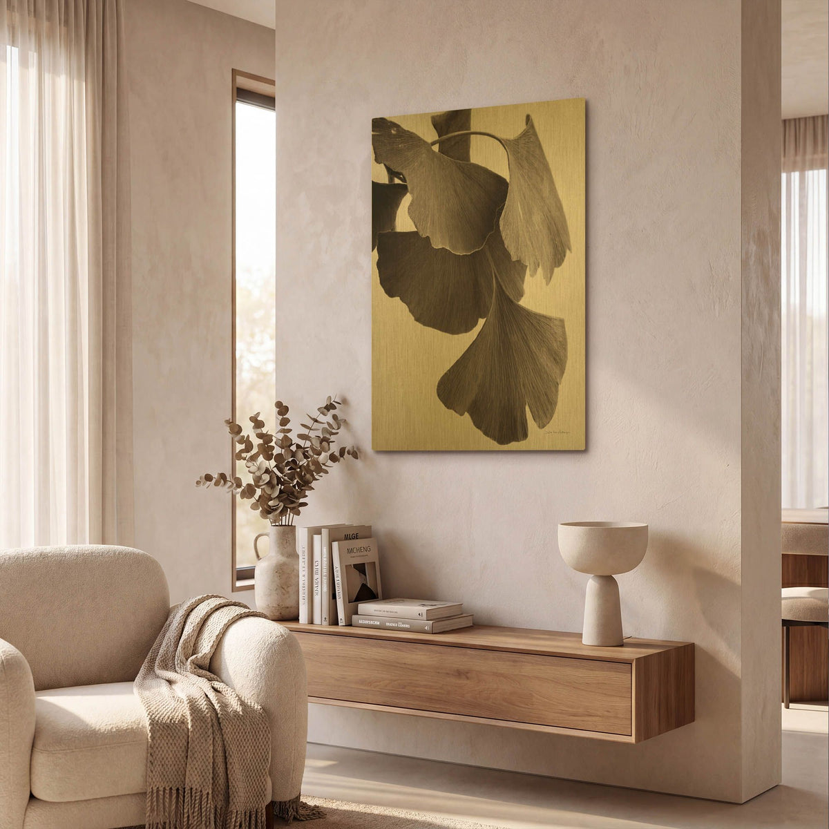 'Gingko Sepia' By Debra Van Swearingen Gold Metal Wall Art