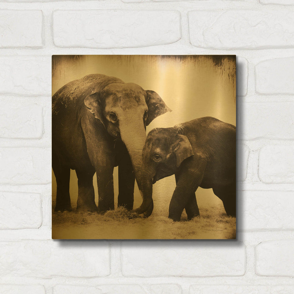 'Elephant III Sepia' By Debra Van Swearingen Gold Metal Wall Art