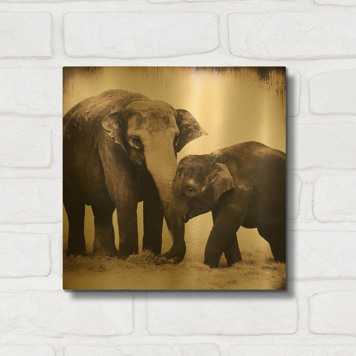 'Elephant III Sepia' By Debra Van Swearingen Gold Metal Wall Art