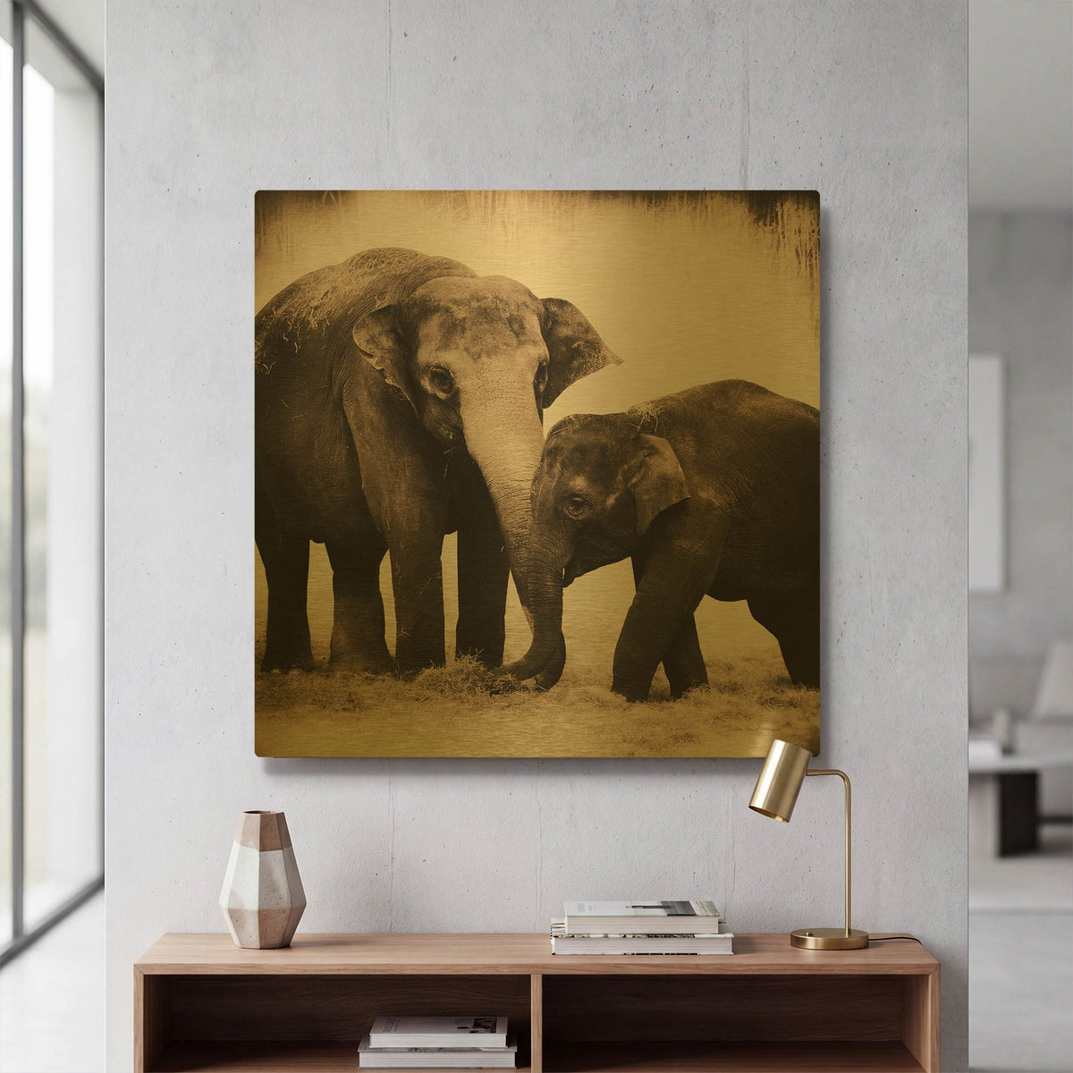 'Elephant III Sepia' By Debra Van Swearingen Gold Metal Wall Art