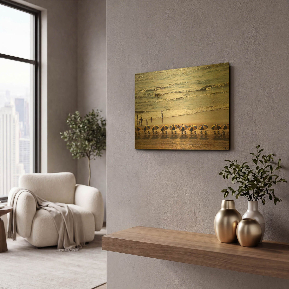 'A Day At The Beach' By Debra Van Swearingen Gold Metal Wall Art