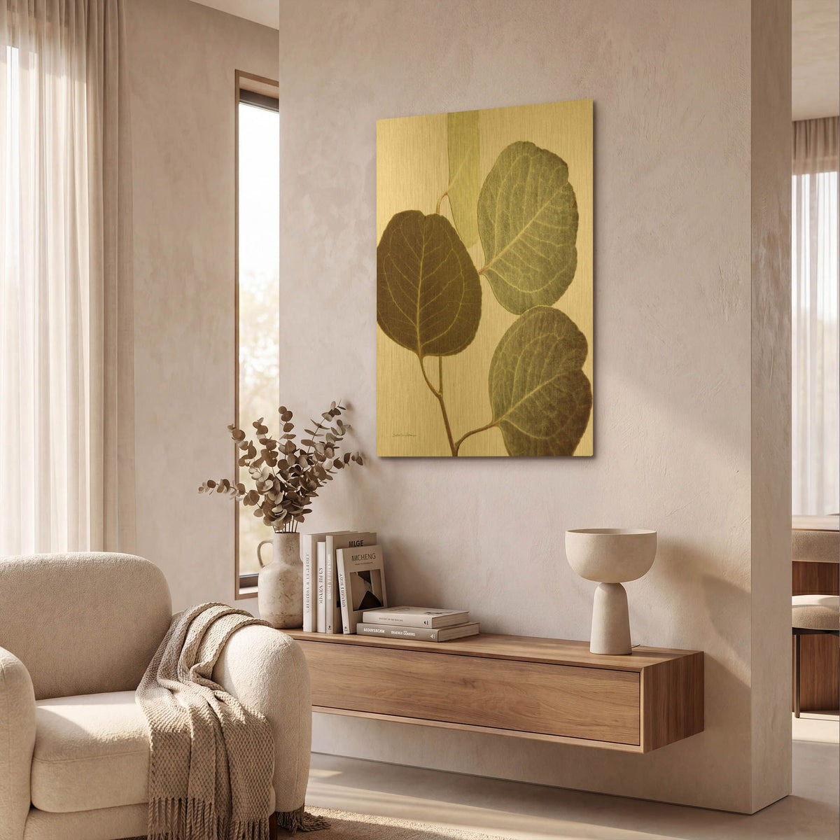 'Eucalyptus Color on White' By Debra Van Swearingen Gold Metal Wall Art