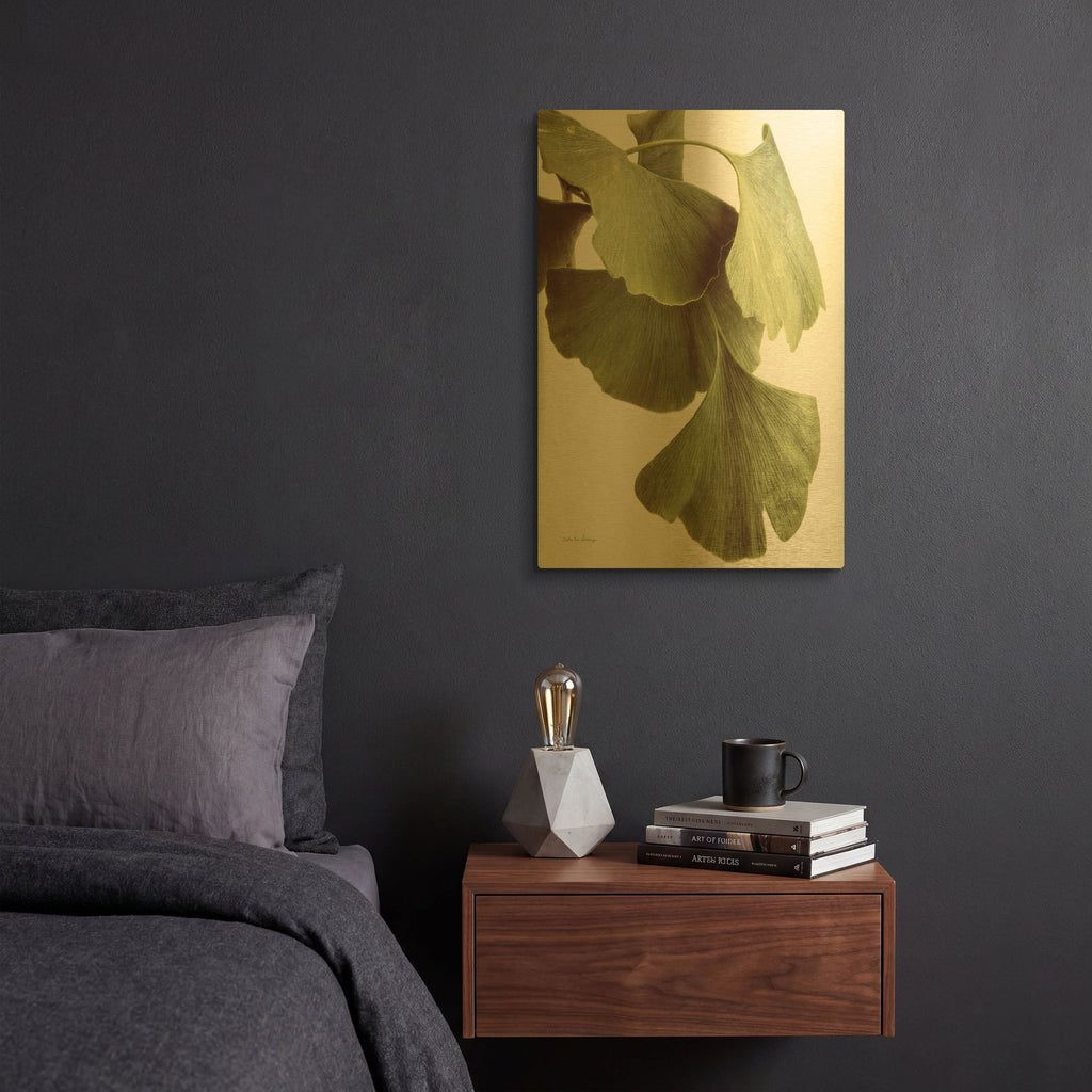 'Ginko Color on White' By Debra Van Swearingen Gold Metal Wall Art