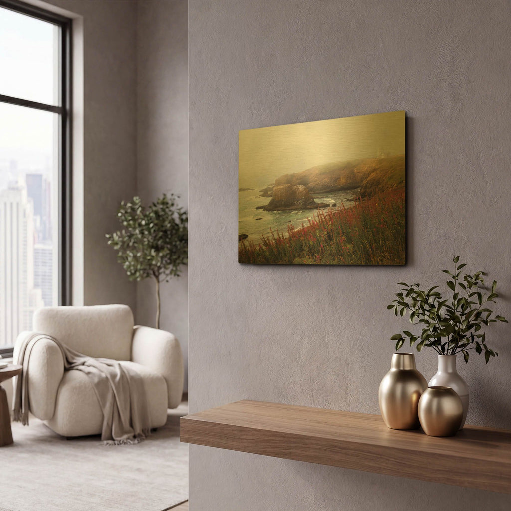 'Lighthouse Fog' By Debra Van Swearingen Gold Metal Wall Art