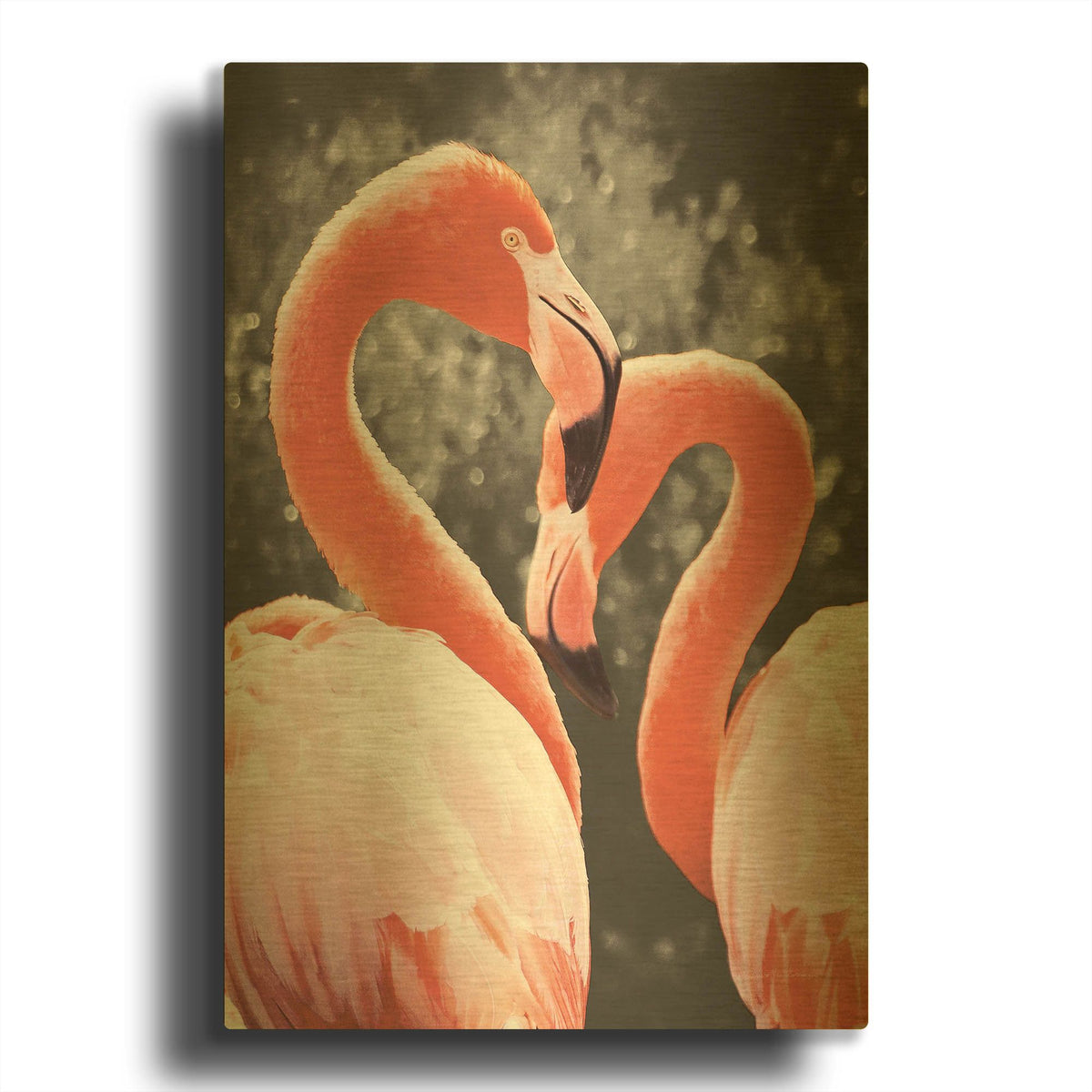 'Flamingo II on BW' By Debra Van Swearingen Gold Metal Wall Art