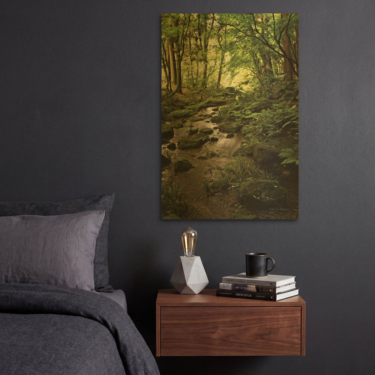 'Lush Creek in Forest' By Debra Van Swearingen Gold Metal Wall Art