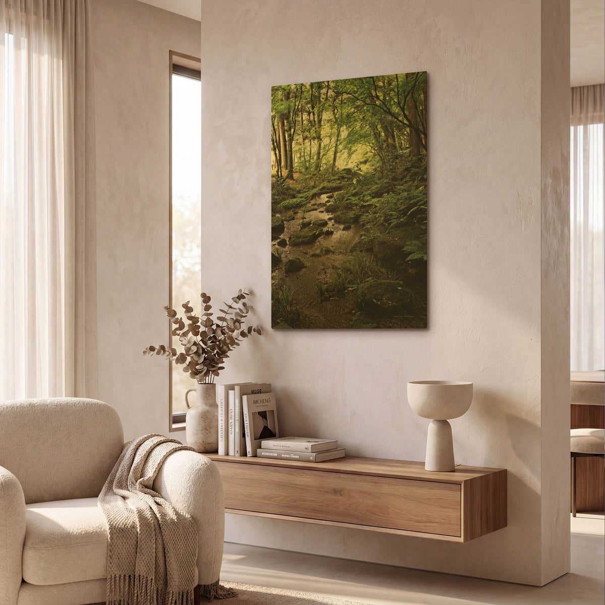 'Lush Creek in Forest' By Debra Van Swearingen Gold Metal Wall Art
