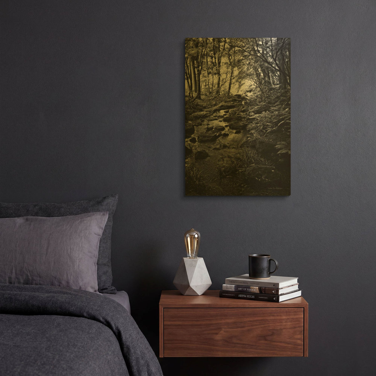 'Lush Creek in Forest BW' By Debra Van Swearingen Gold Metal Wall Art