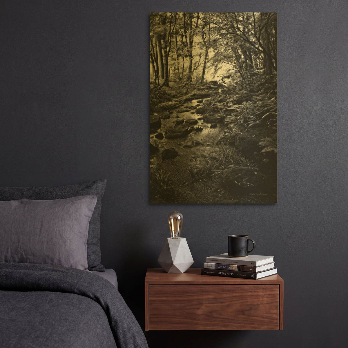 'Lush Creek in Forest BW' By Debra Van Swearingen Gold Metal Wall Art