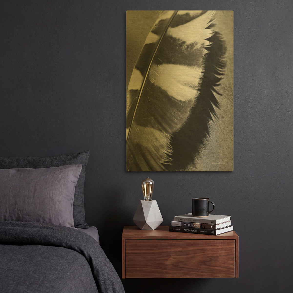 'Feather Shadow I' By Debra Van Swearingen Gold Metal Wall Art