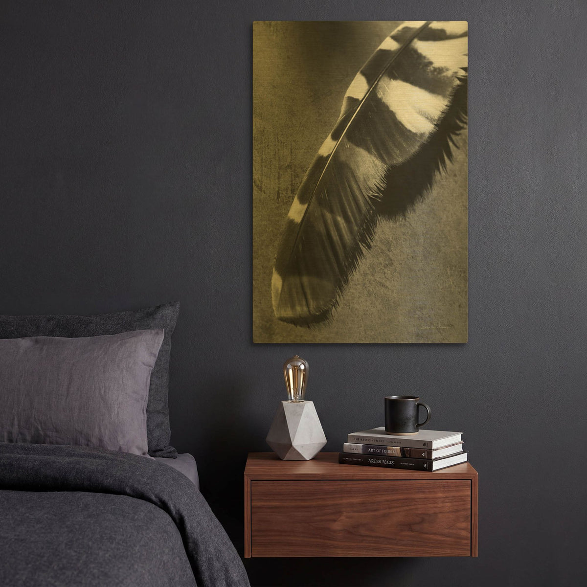 'Feather Shadow II' By Debra Van Swearingen Gold Metal Wall Art