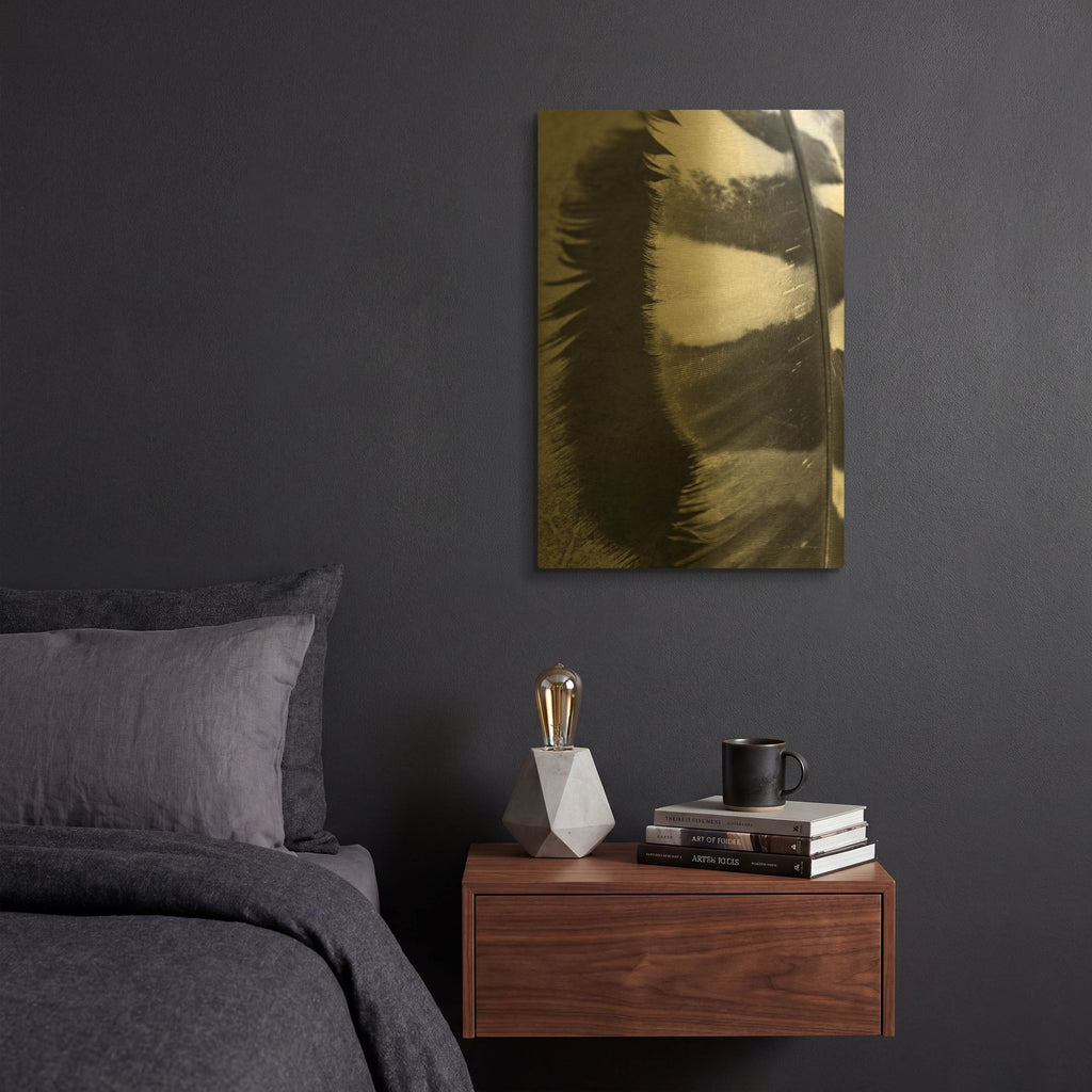 'Feather Shadow III' By Debra Van Swearingen Gold Metal Wall Art
