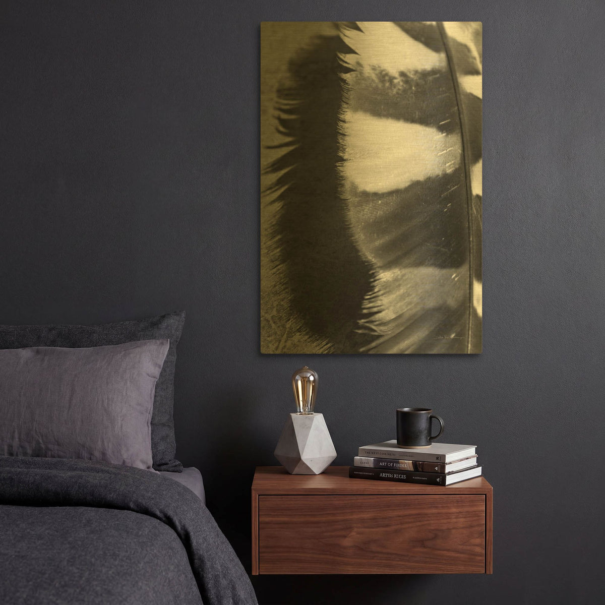 'Feather Shadow III' By Debra Van Swearingen Gold Metal Wall Art
