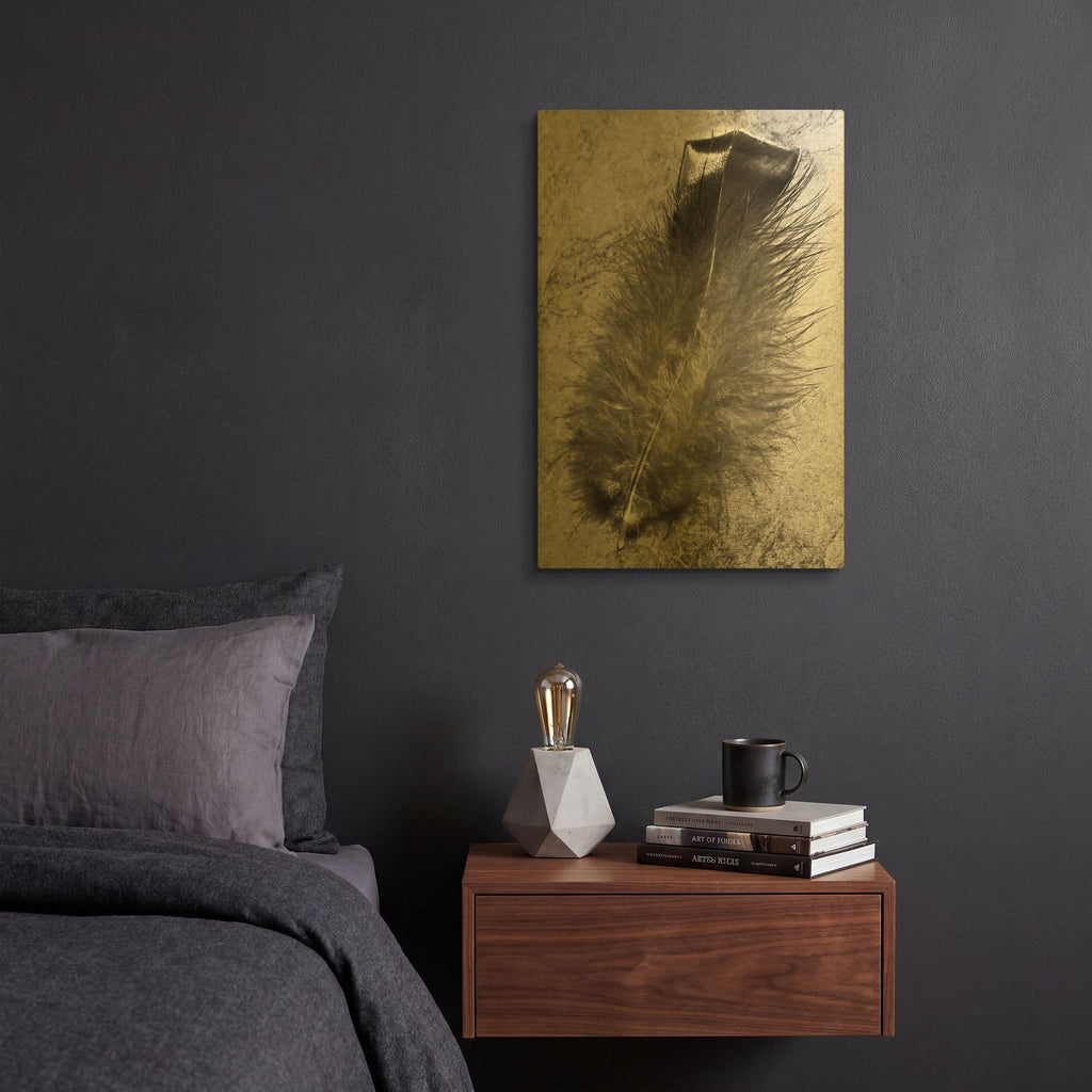 'Feather Shadow IV' By Debra Van Swearingen Gold Metal Wall Art