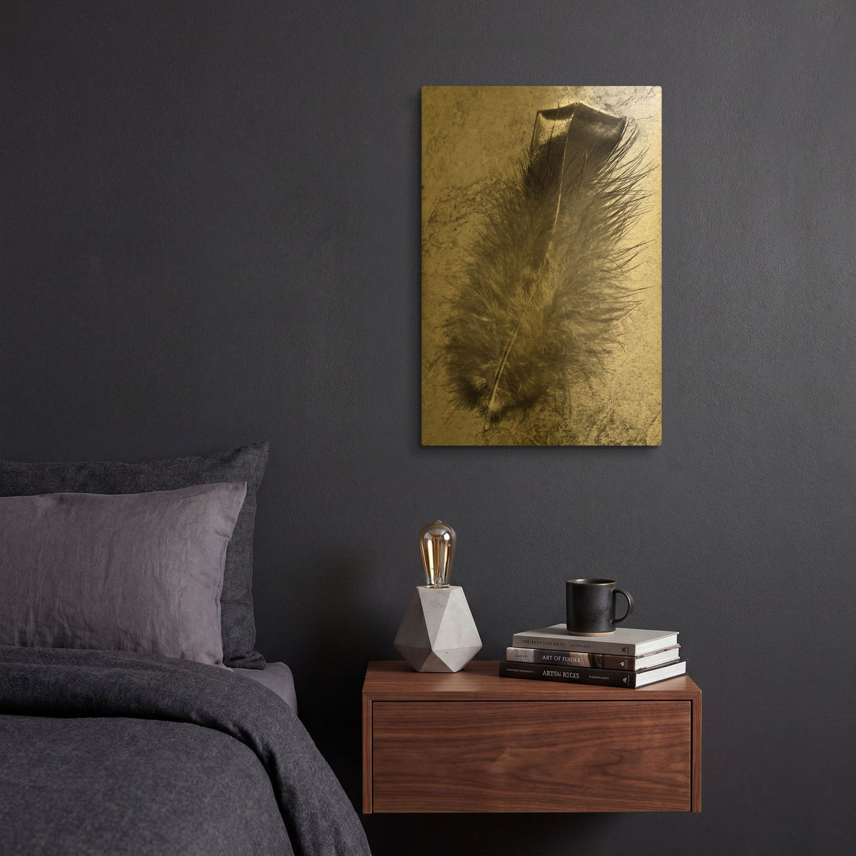 'Feather Shadow IV' By Debra Van Swearingen Gold Metal Wall Art