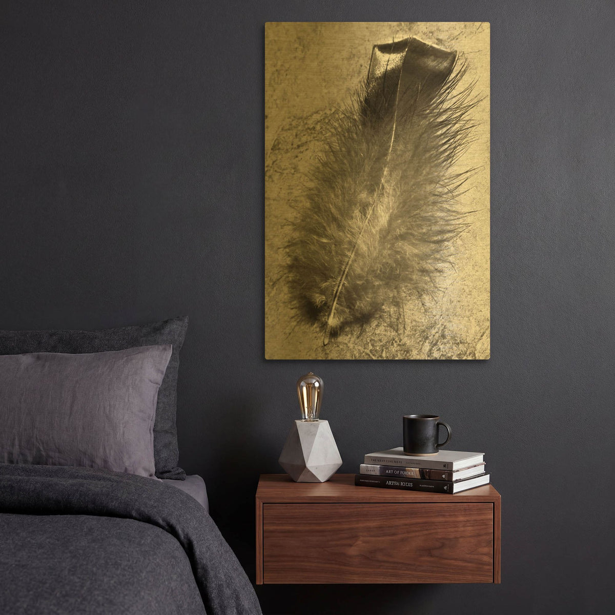 'Feather Shadow IV' By Debra Van Swearingen Gold Metal Wall Art