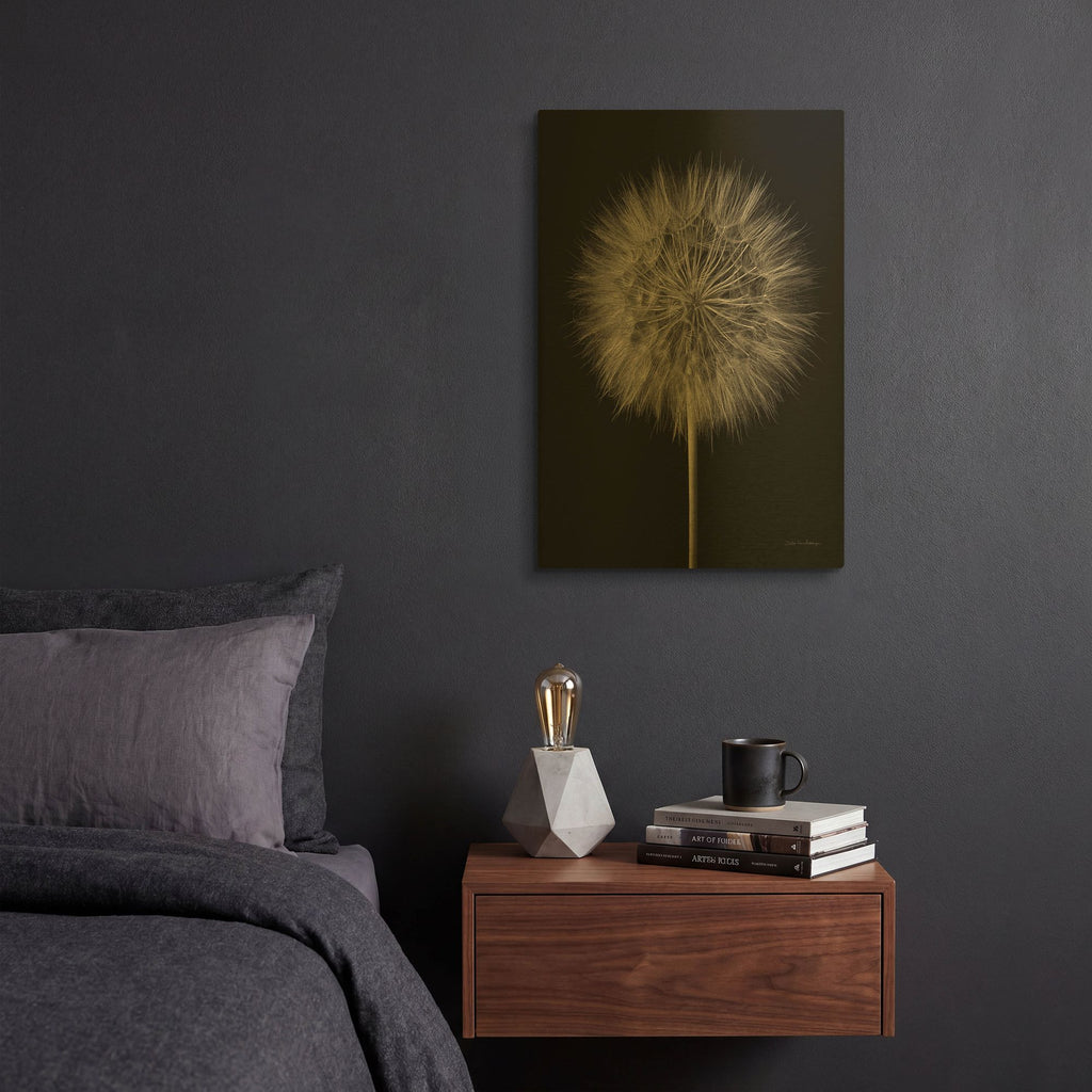 'Dandelion Fluff on Black' By Debra Van Swearingen Gold Metal Wall Art