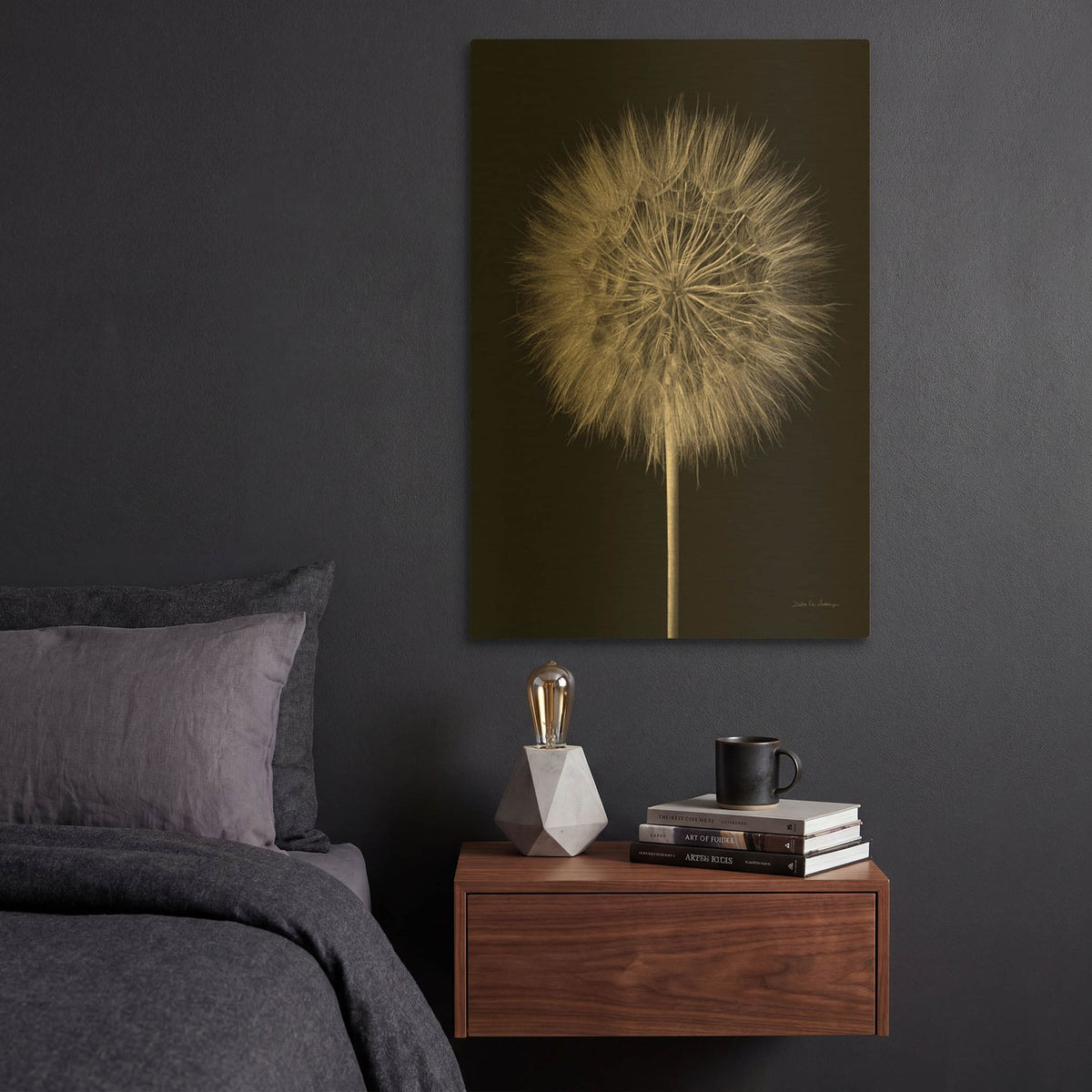 'Dandelion Fluff on Black' By Debra Van Swearingen Gold Metal Wall Art