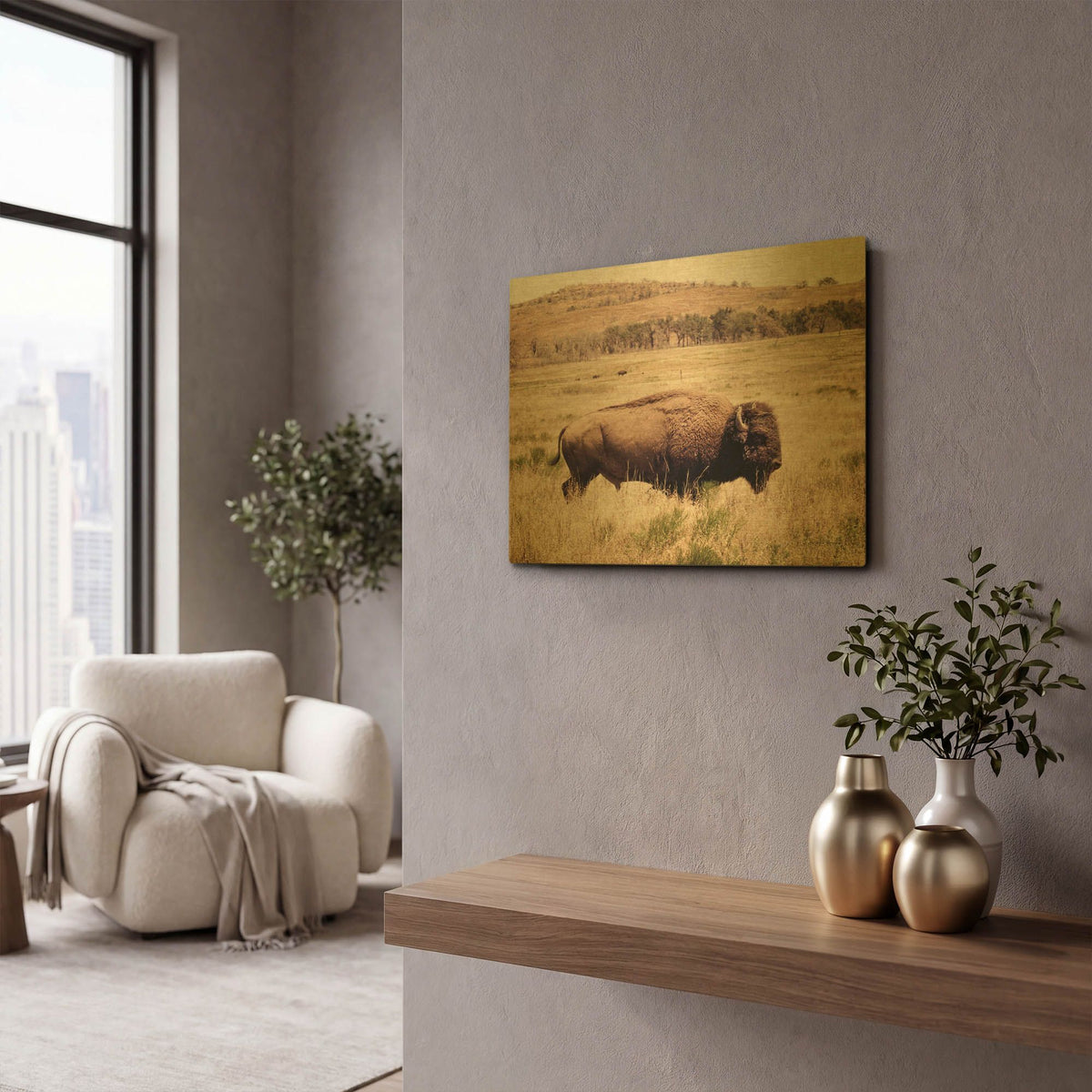 'Buffalo I' By Debra Van Swearingen Gold Metal Wall Art