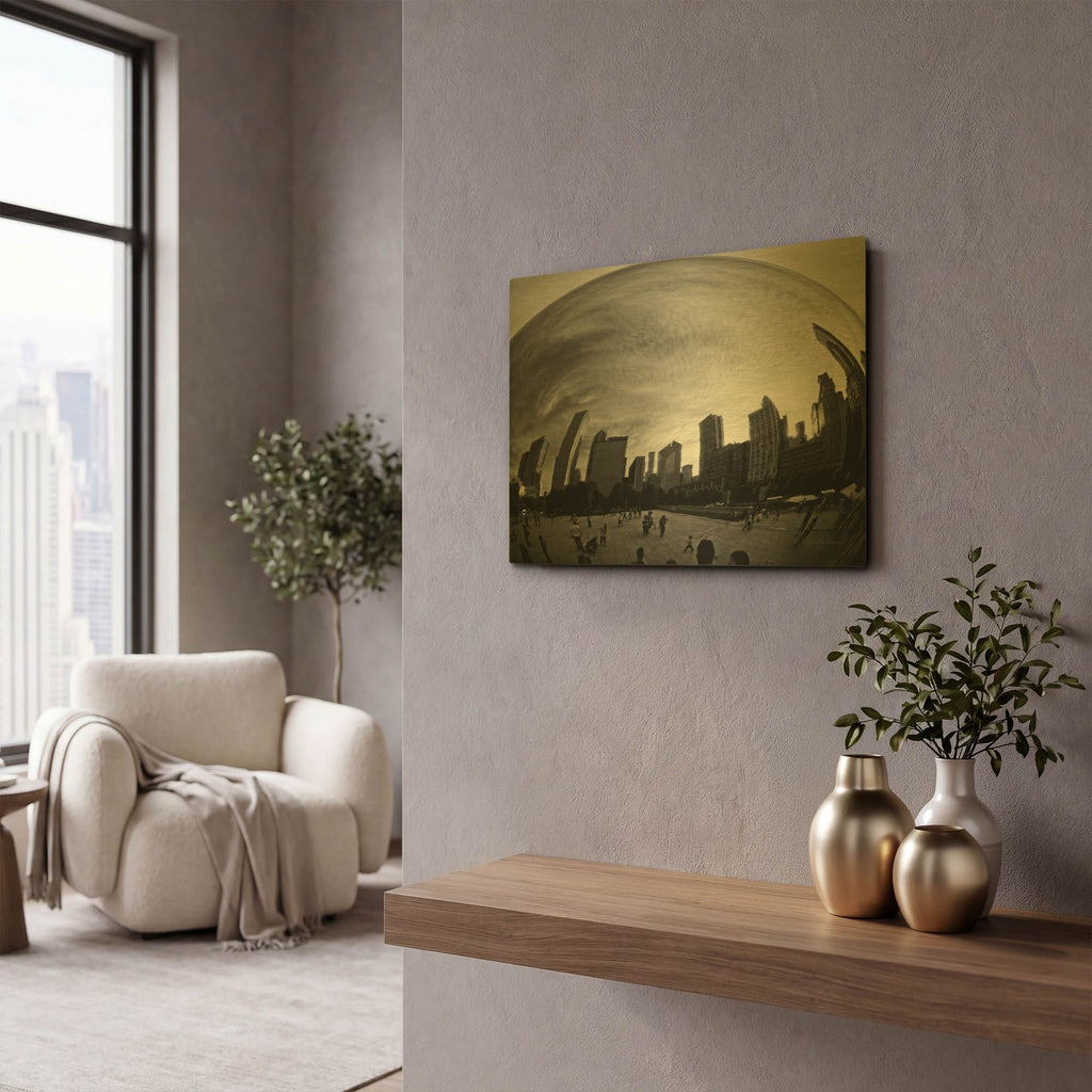 'The Bean Chicago BW' By Debra Van Swearingen Gold Metal Wall Art