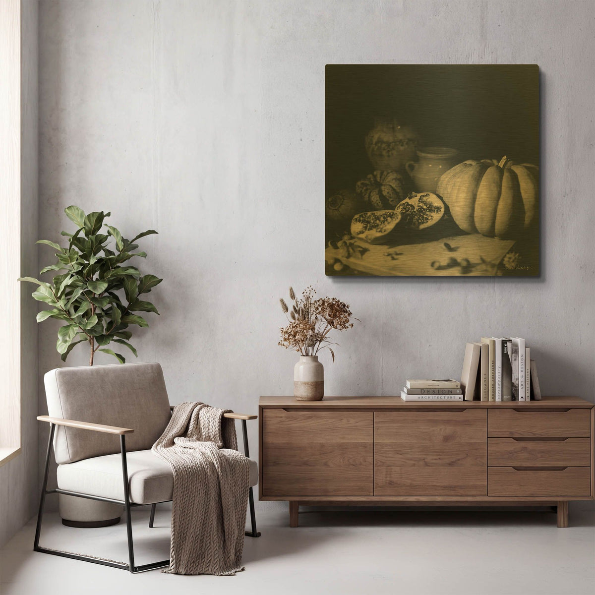 'Pumpkin and Pomegranate' By Debra Van Swearingen Gold Metal Wall Art