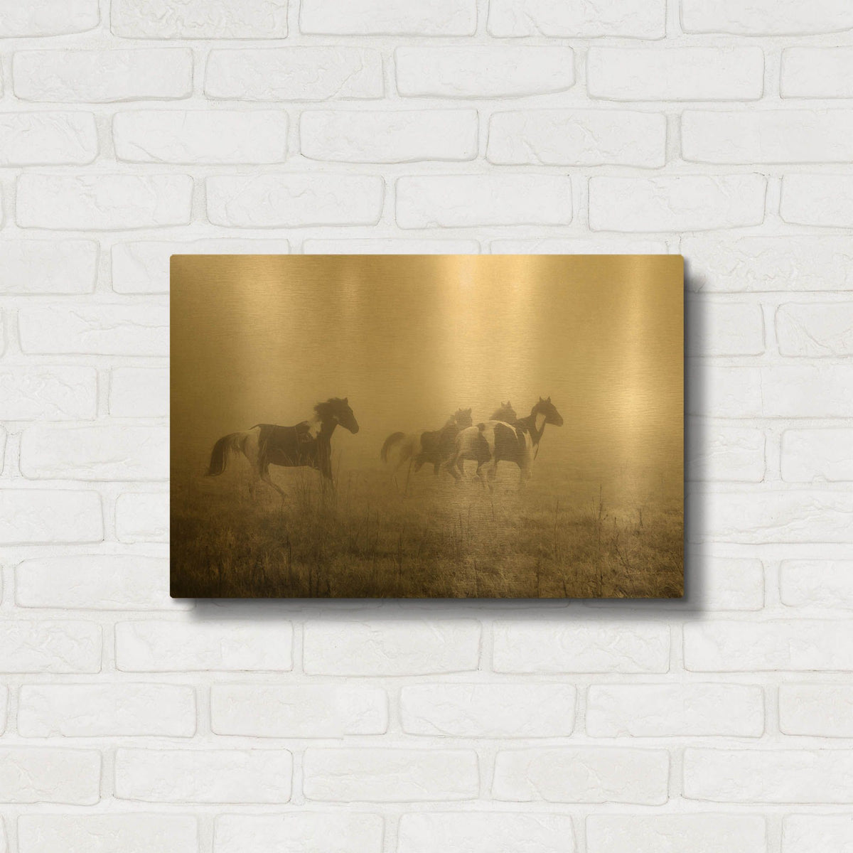 'Painted Horses on the Run' By Debra Van Swearingen Gold Metal Wall Art