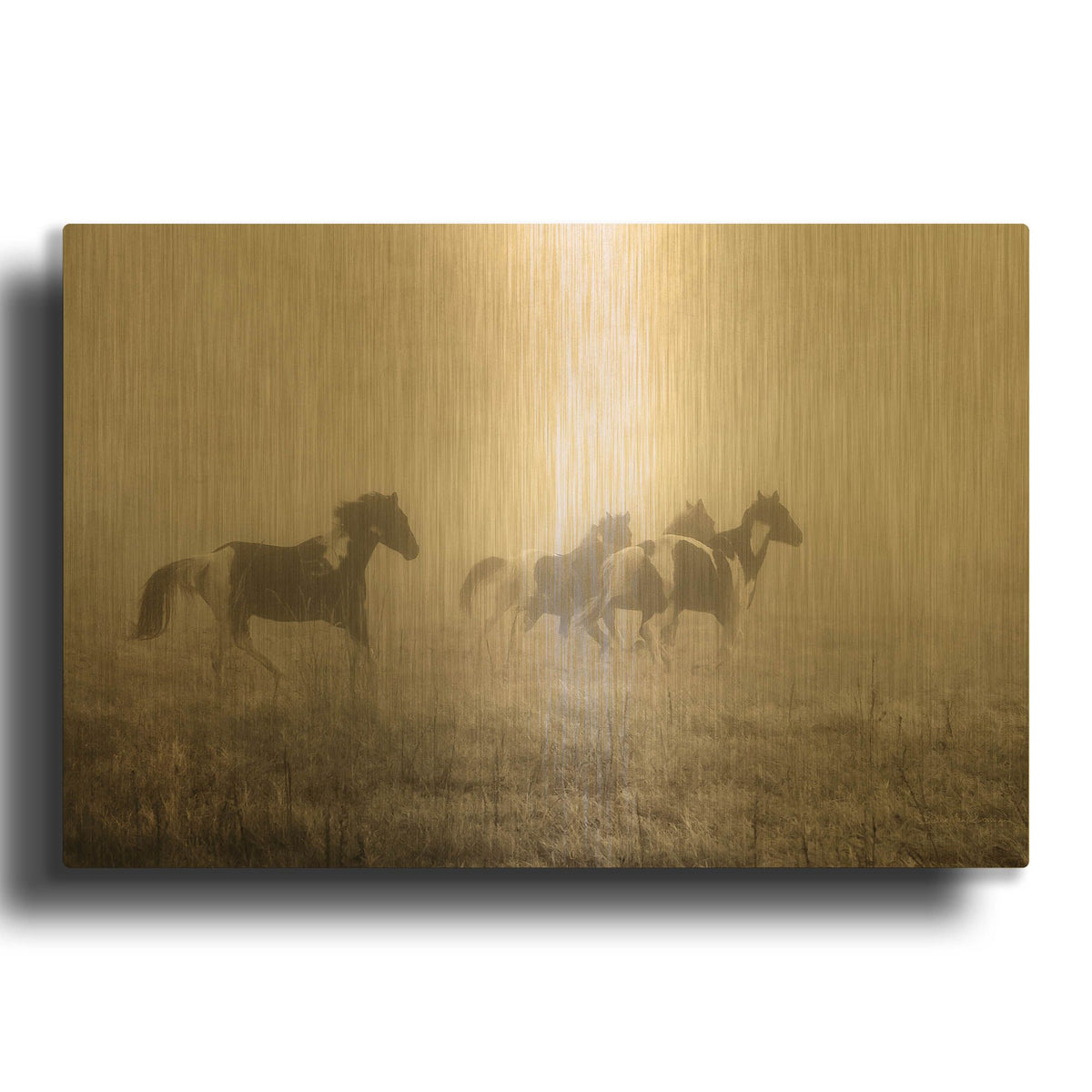 'Painted Horses on the Run' By Debra Van Swearingen Gold Metal Wall Art