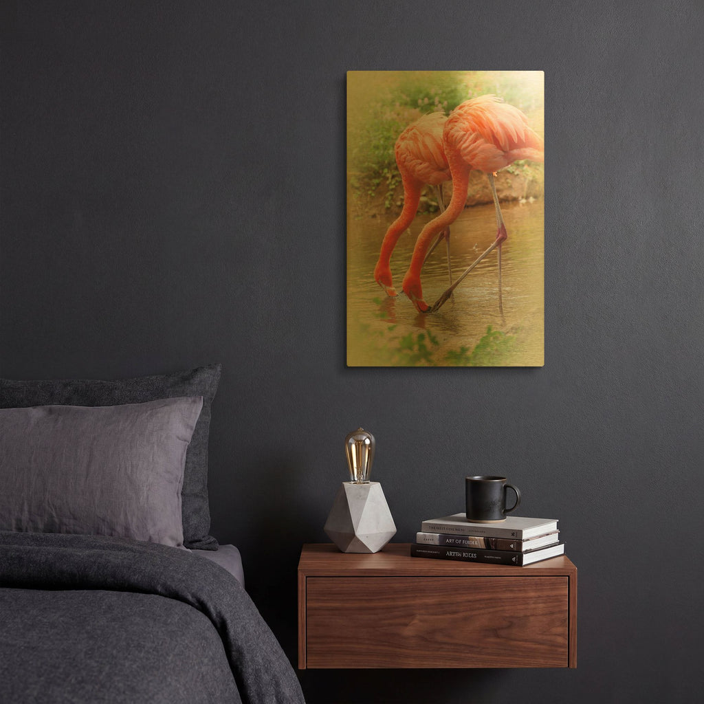'Two Flamingos' By Debra Van Swearingen Gold Metal Wall Art