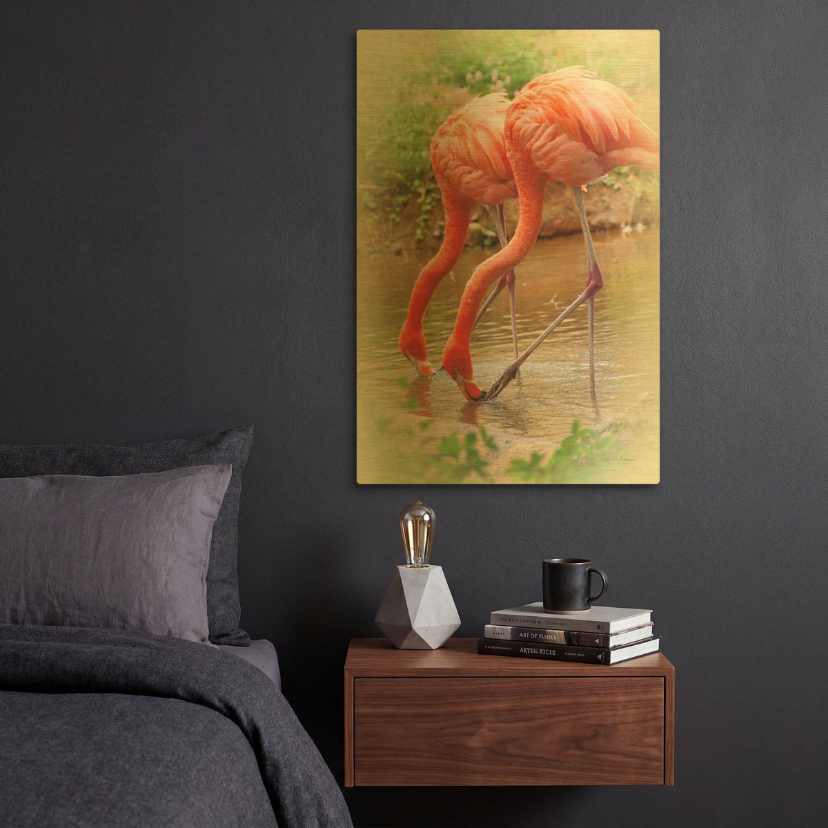 'Two Flamingos' By Debra Van Swearingen Gold Metal Wall Art