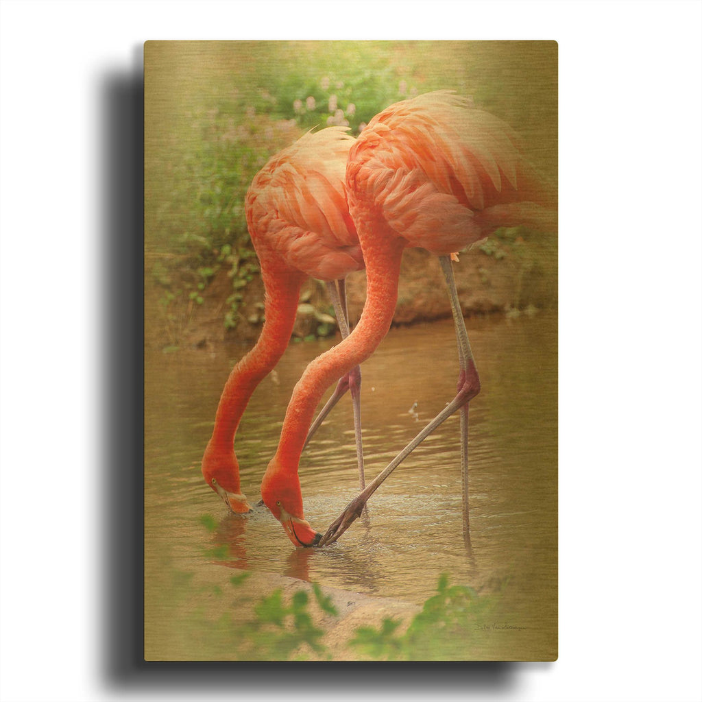 'Two Flamingos' By Debra Van Swearingen Gold Metal Wall Art