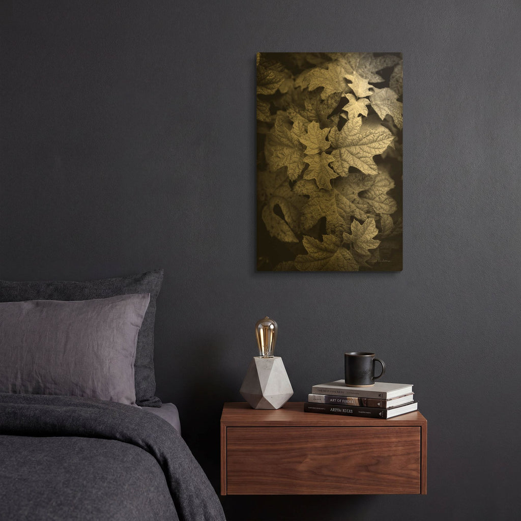 'Hydrangea Leaves in Black and White' By Debra Van Swearingen Gold Metal Wall Art