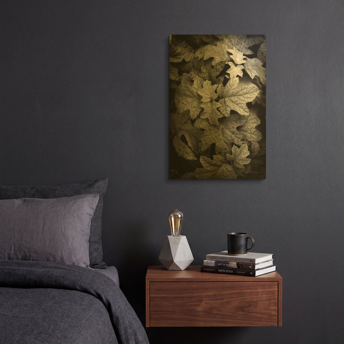 'Hydrangea Leaves in Black and White' By Debra Van Swearingen Gold Metal Wall Art