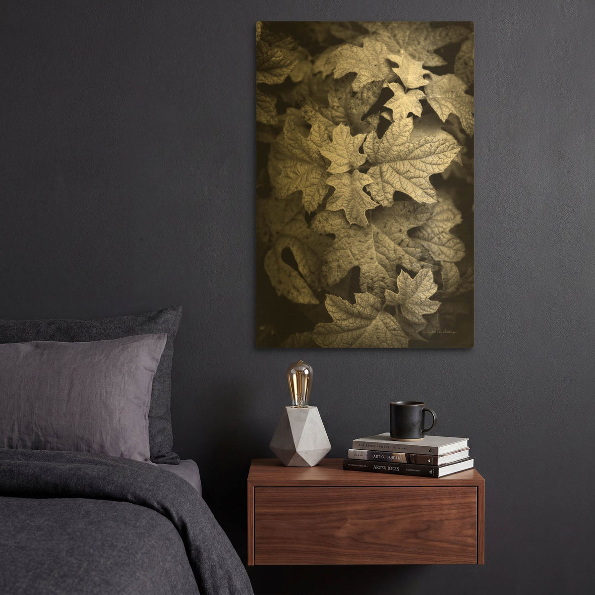 'Hydrangea Leaves in Black and White' By Debra Van Swearingen Gold Metal Wall Art