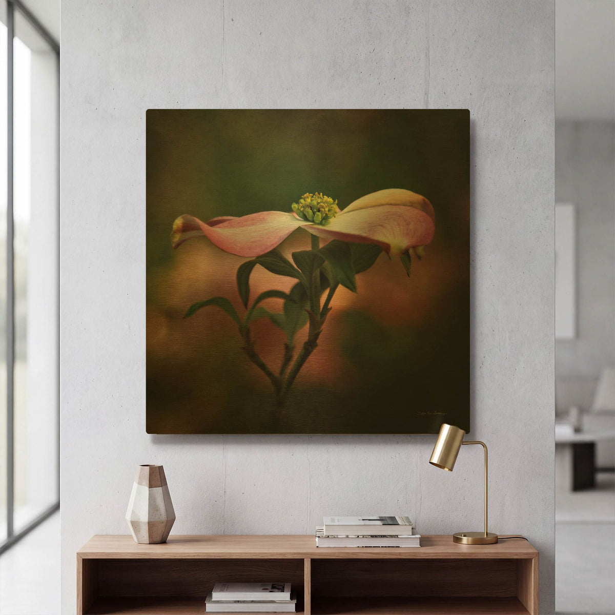 'Pink Dogwood I' By Debra Van Swearingen Gold Metal Wall Art