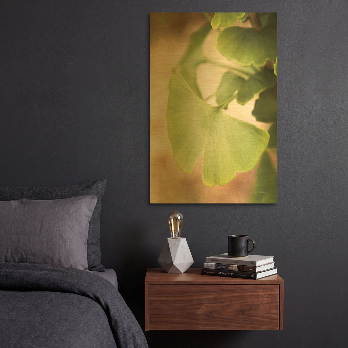 'Sprouting Ginkgo III' By Debra Van Swearingen Gold Metal Wall Art