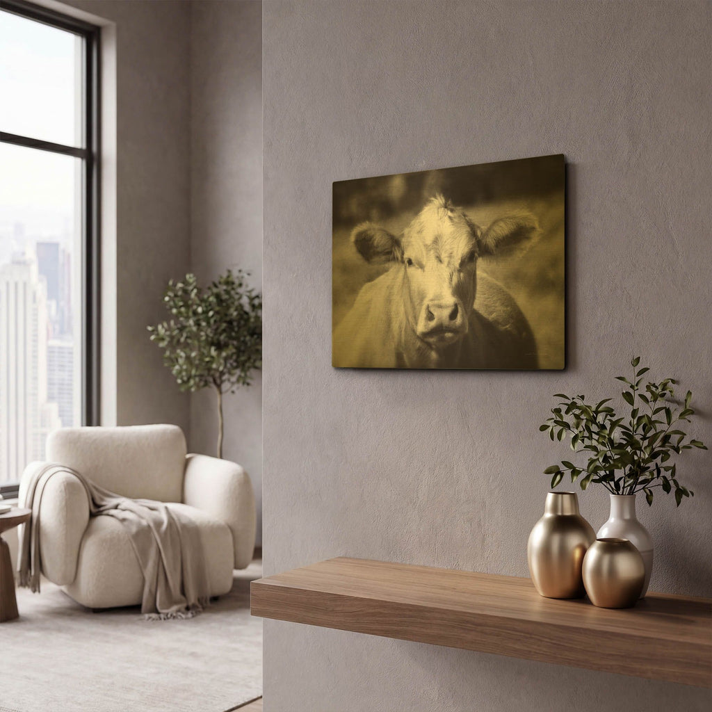 'Pasture Cow' By Debra Van Swearingen Gold Metal Wall Art