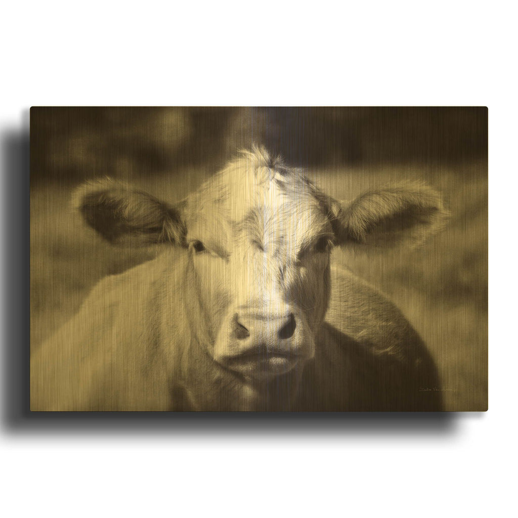 'Pasture Cow' By Debra Van Swearingen Gold Metal Wall Art