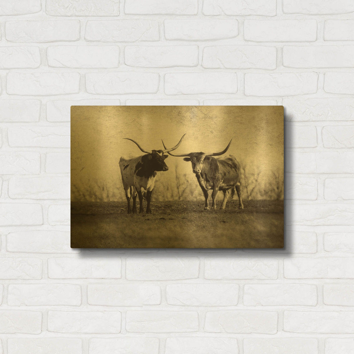 'Longhorns' By Debra Van Swearingen Gold Metal Wall Art