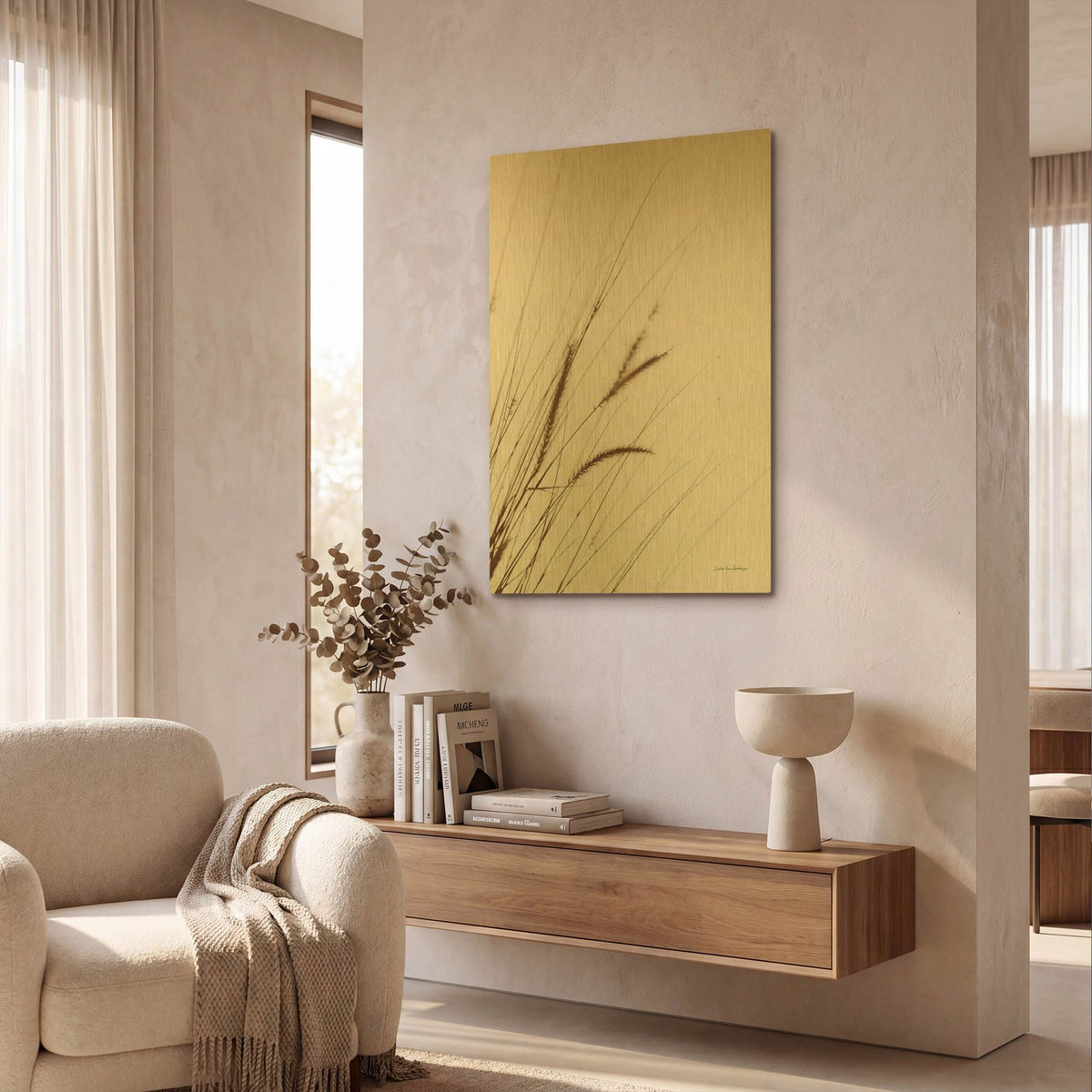 'Field Grasses I Sepia' By Debra Van Swearingen Gold Metal Wall Art
