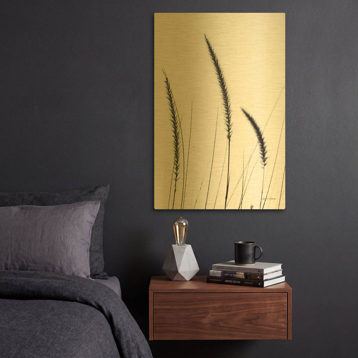 'Field Grasses IV White' By Debra Van Swearingen Gold Metal Wall Art