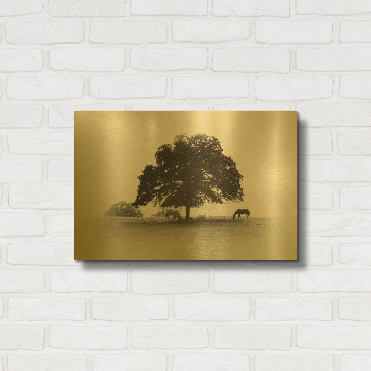 'Horses and Trees I' By Debra Van Swearingen Gold Metal Wall Art