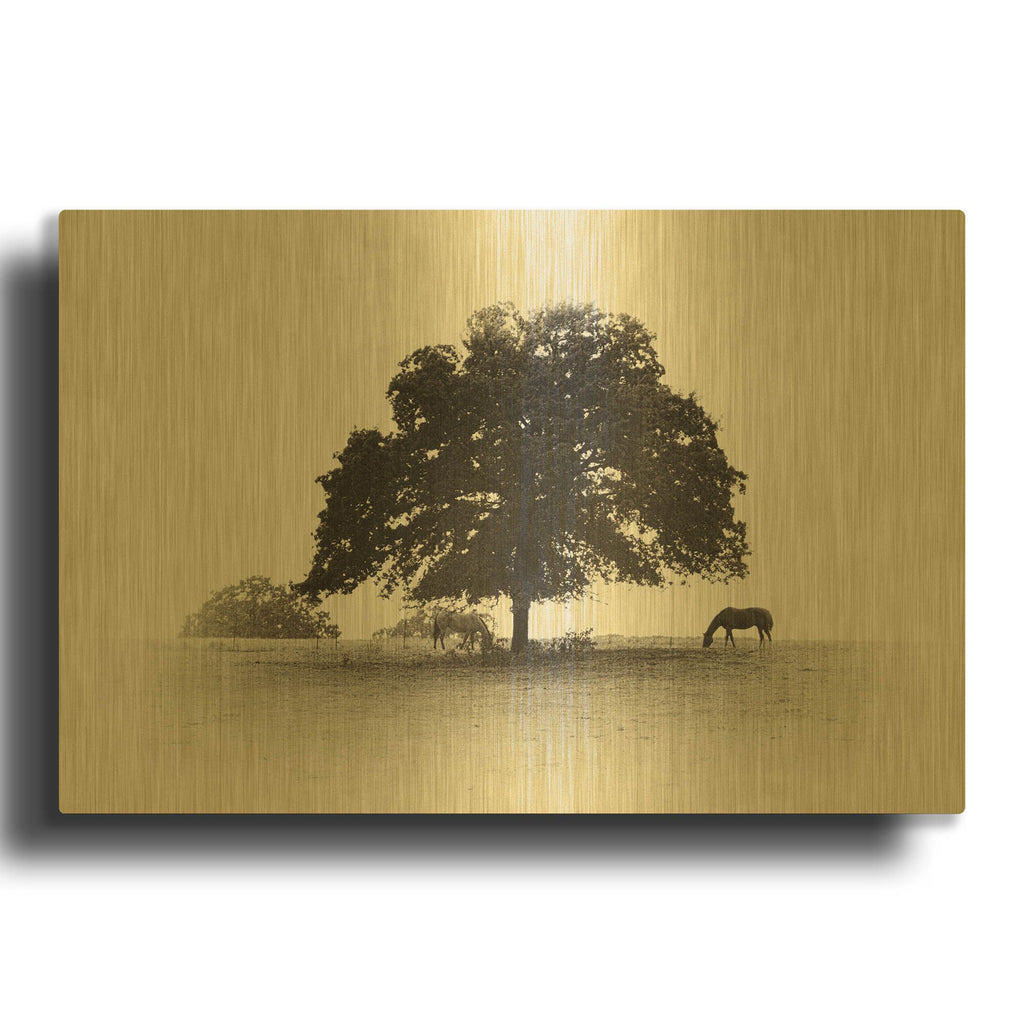 'Horses and Trees I' By Debra Van Swearingen Gold Metal Wall Art