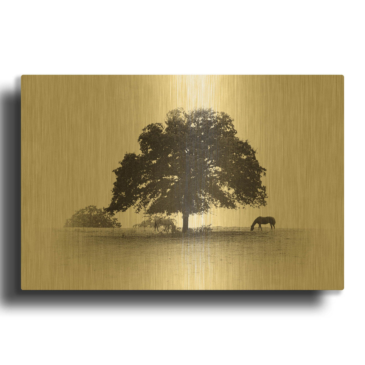 'Horses and Trees I' By Debra Van Swearingen Gold Metal Wall Art