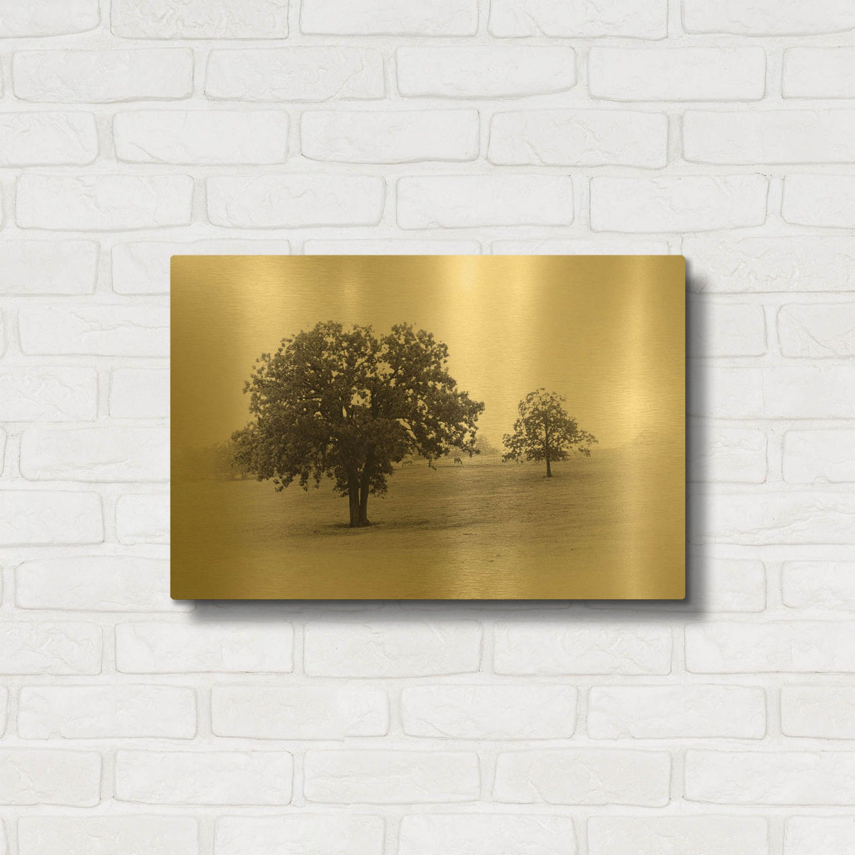 'Horses and Trees II' By Debra Van Swearingen Gold Metal Wall Art