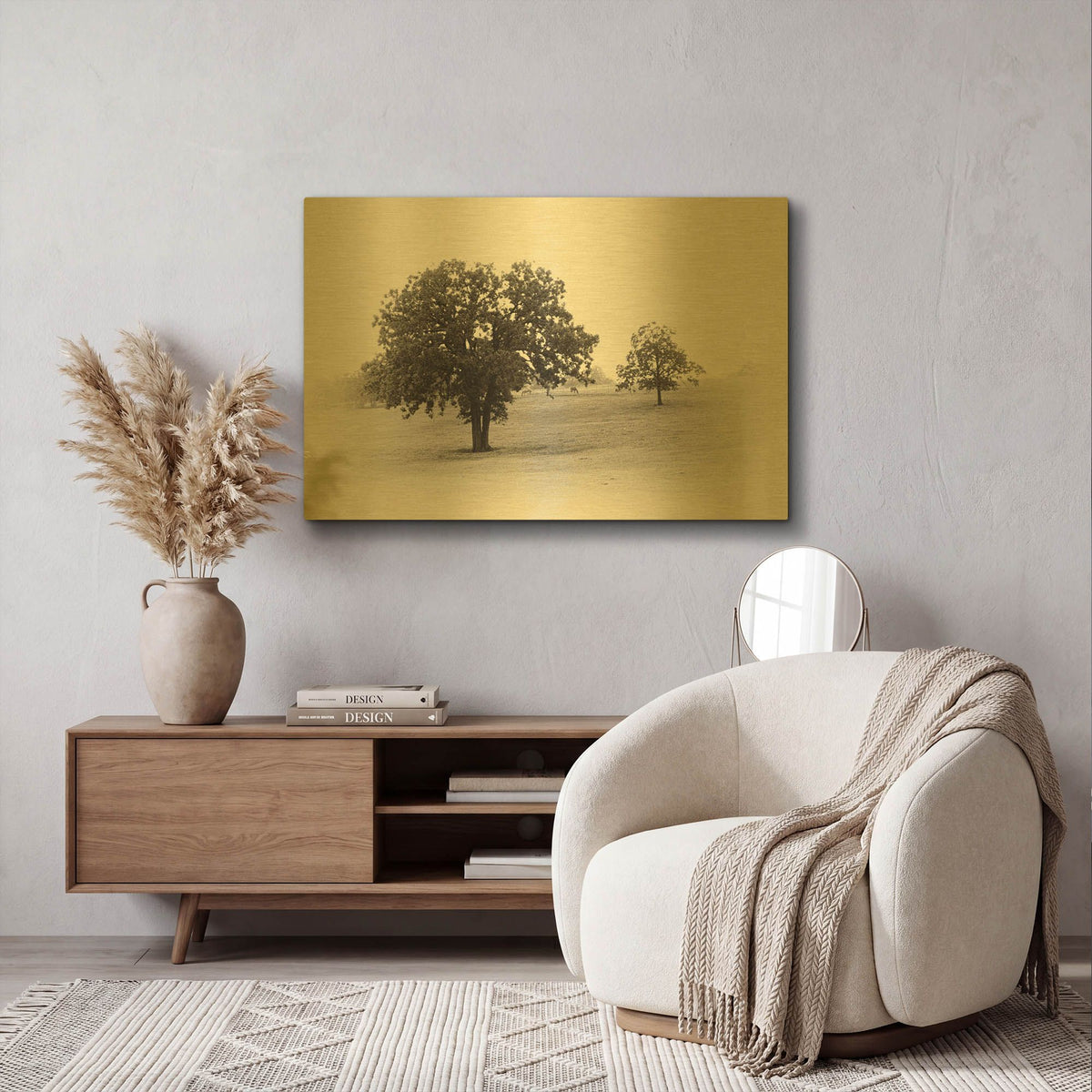 'Horses and Trees II' By Debra Van Swearingen Gold Metal Wall Art