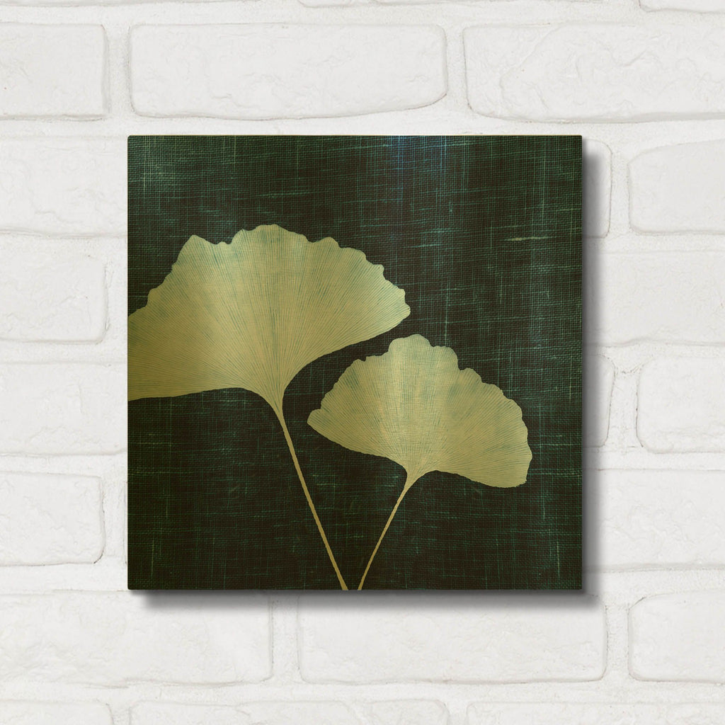 'Leaves on Linen I' By Debra Van Swearingen Gold Metal Wall Art