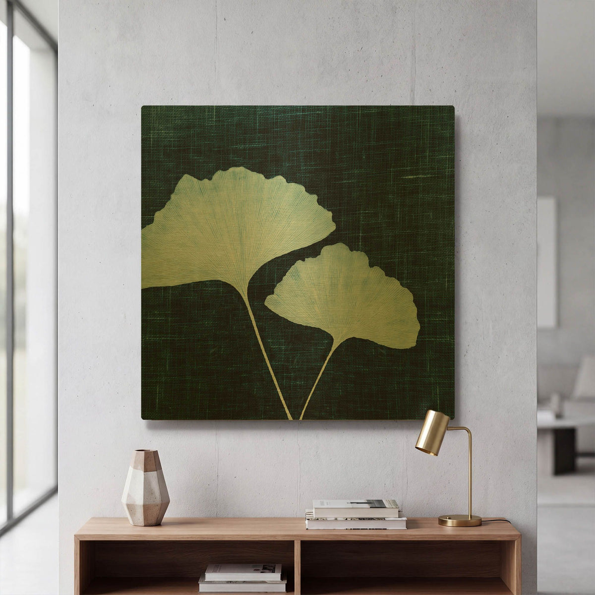 'Leaves on Linen I' By Debra Van Swearingen Gold Metal Wall Art