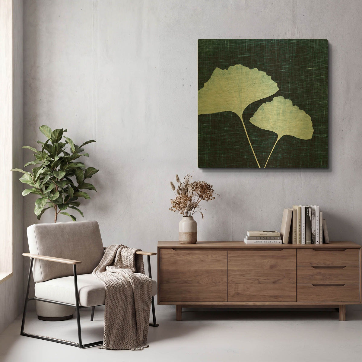 'Leaves on Linen I' By Debra Van Swearingen Gold Metal Wall Art