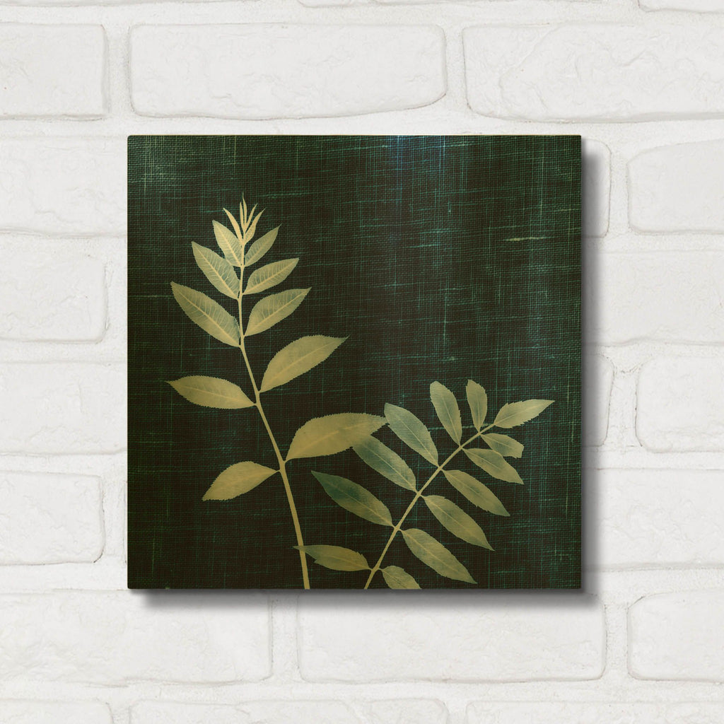 'Leaves on Linen II' By Debra Van Swearingen Gold Metal Wall Art
